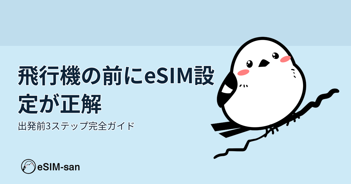 飛行機搭乗前のeSIM設定ガイド。いーしむぅが3つのステップを紹介