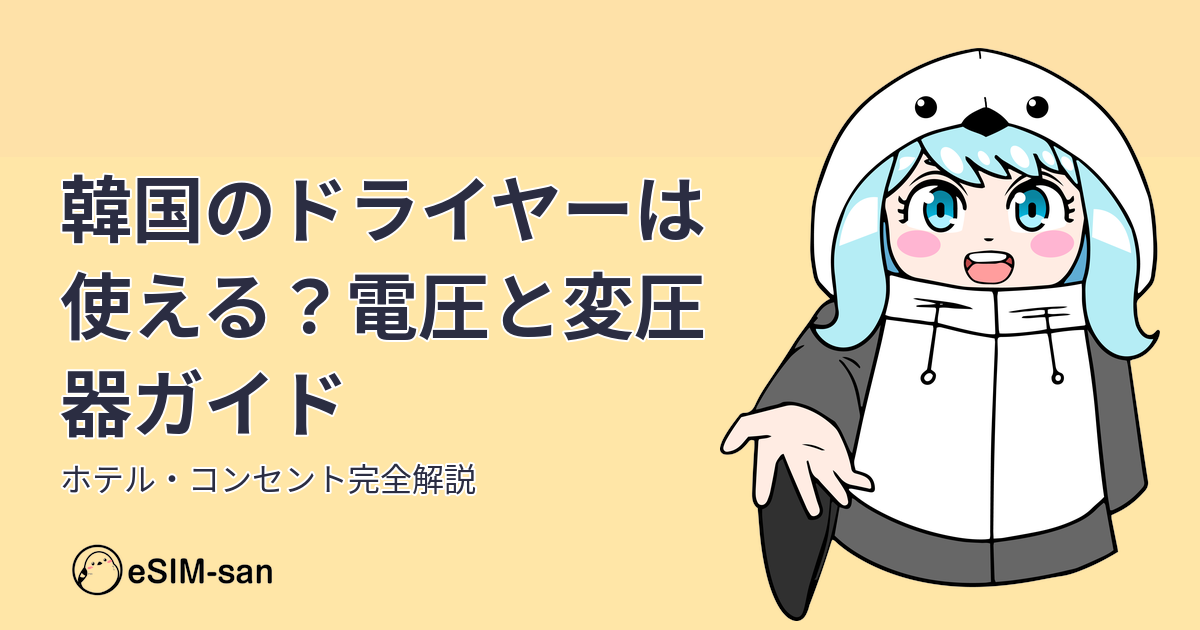 韓国旅行でドライヤーが使えるかを解説するeSIM-san公式ブログのアイキャッチ画像