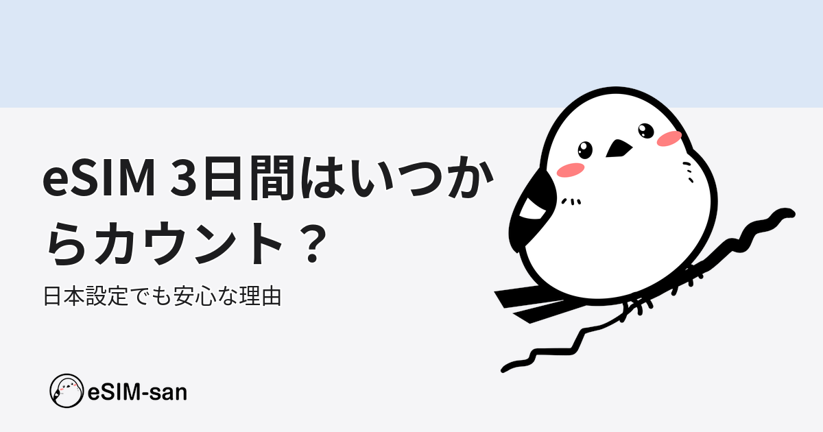 eSIM 3日間プランのカウント開始タイミングについての説明イラスト
