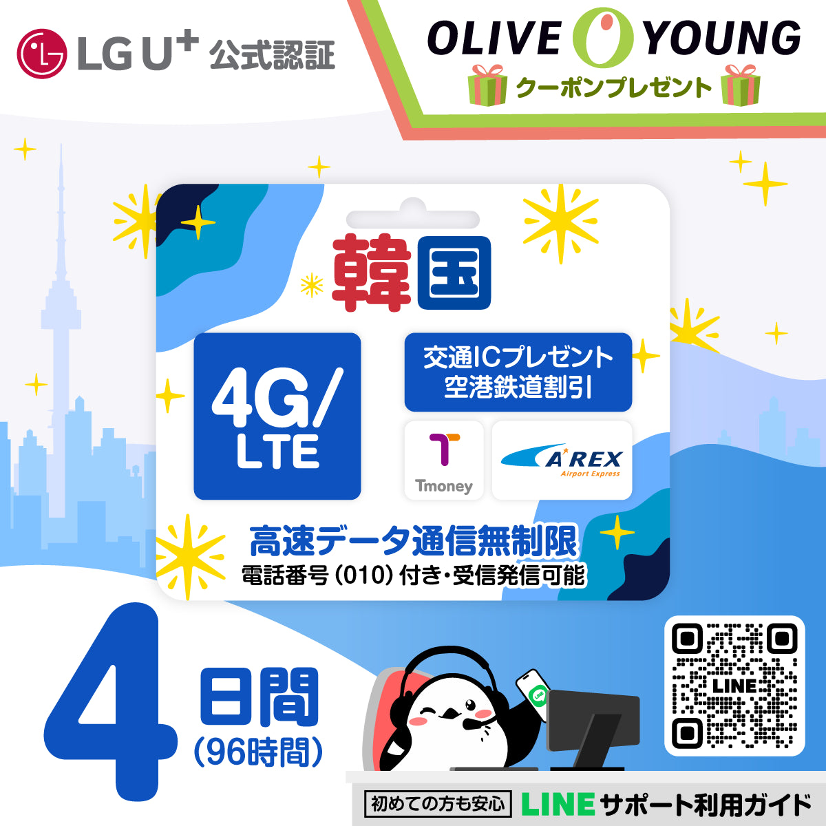 韓国eSIMの4日間データ量無制限電話番号付プラン画像_eSIM-san