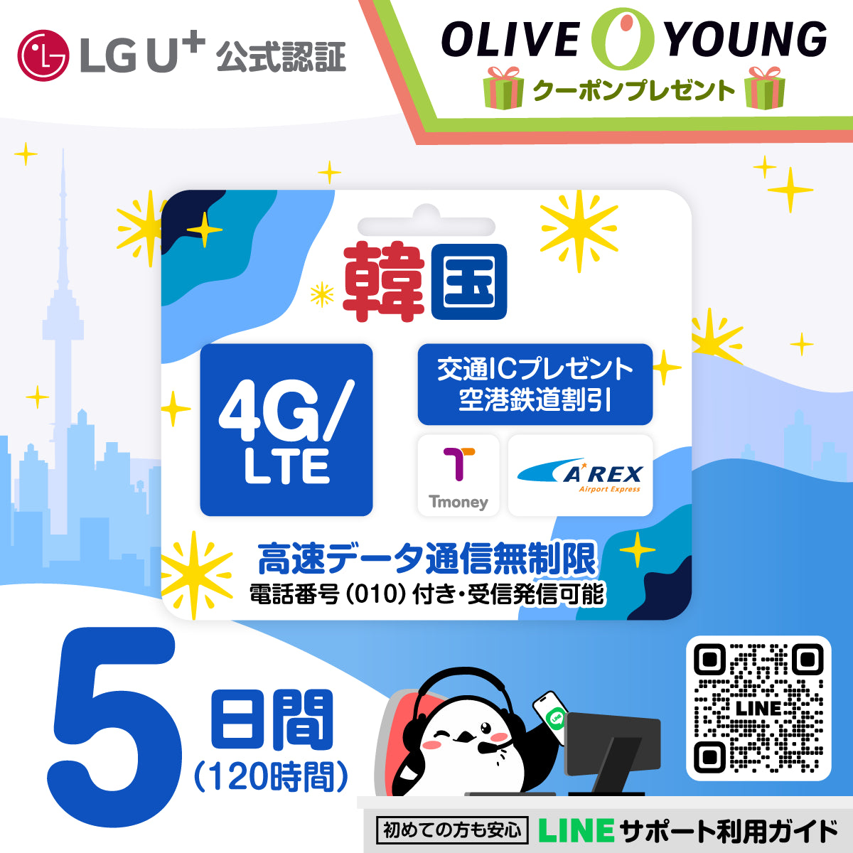韓国eSIMの5日間データ量無制限電話番号付プラン画像_eSIM-san